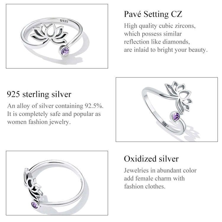 S925 Sterling Silver Simple Lotus Women Open Ring