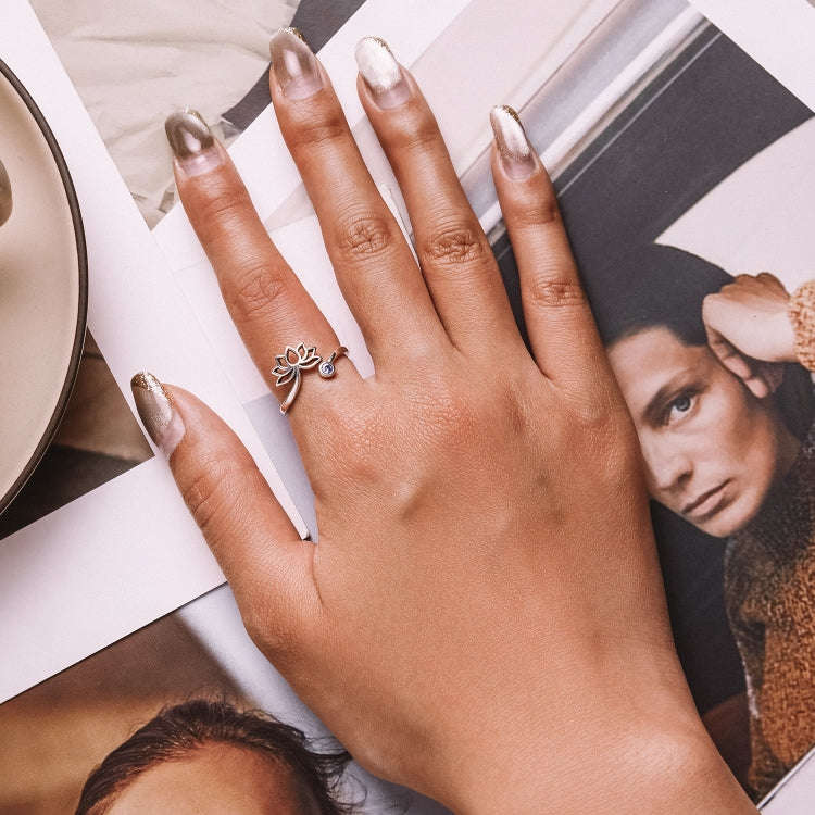S925 Sterling Silver Simple Lotus Women Open Ring