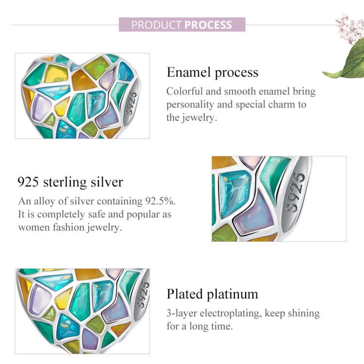 S925 Sterling Silver Heart Colorful Window Beads DIY Bracelet Necklace Accessories