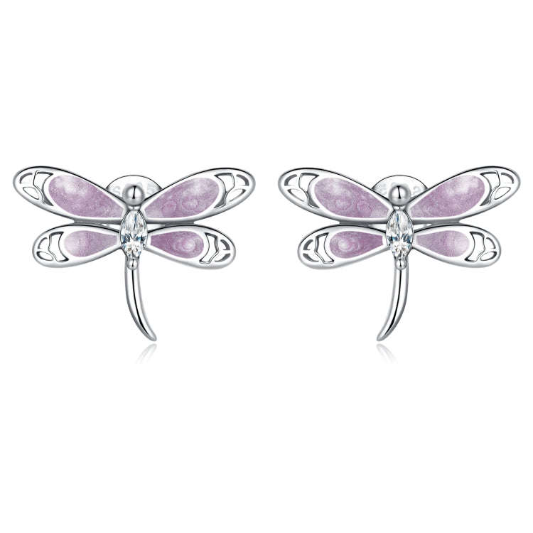 S925 Sterling Silver Pink Dragonfly Ear Stud Women Earrings