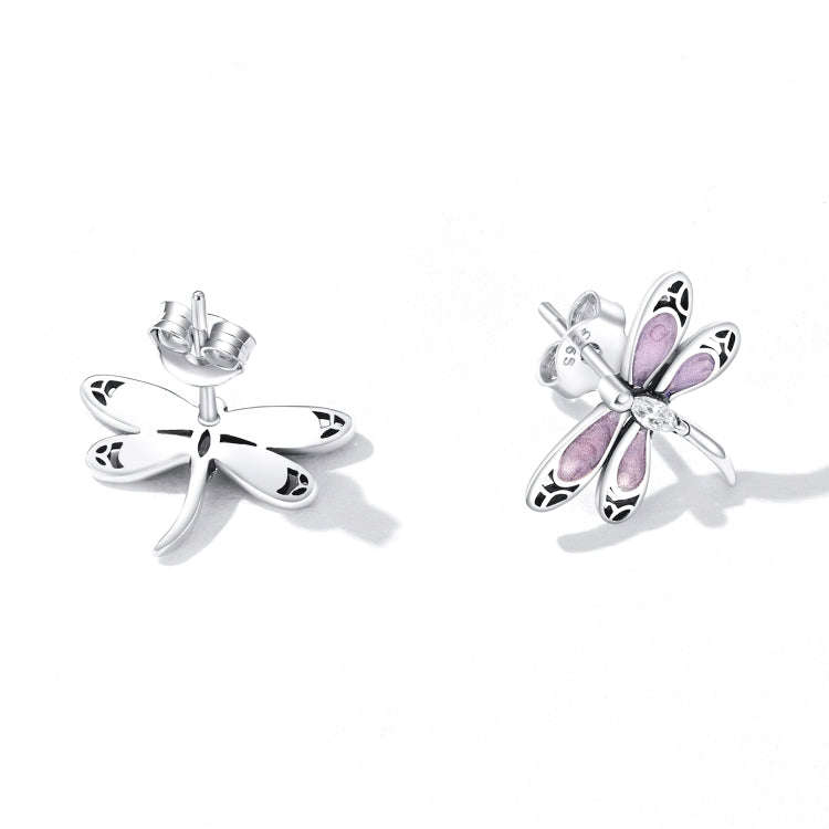 S925 Sterling Silver Pink Dragonfly Ear Stud Women Earrings