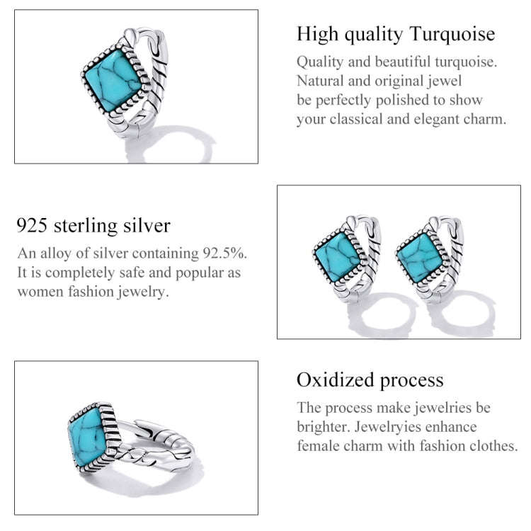 S925 Sterling Silver Square Turquoise Ear Buckle Women Earrings