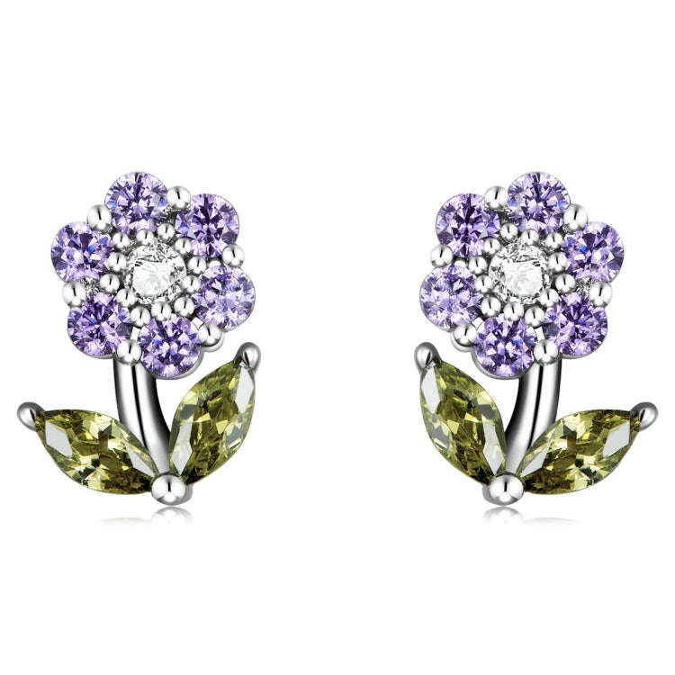 S925 Sterling Silver Flower Ear Stud Women Earrings(Purple)
