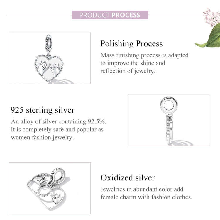S925 Sterling Silver Heart Hand In Hand Pendant DIY Bracelet Necklace Accessories