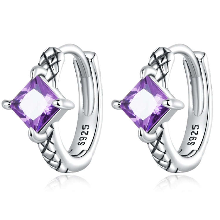 S925 Sterling Silver Purple Zircon Snake Pattern Ear Buckle Women Earrings