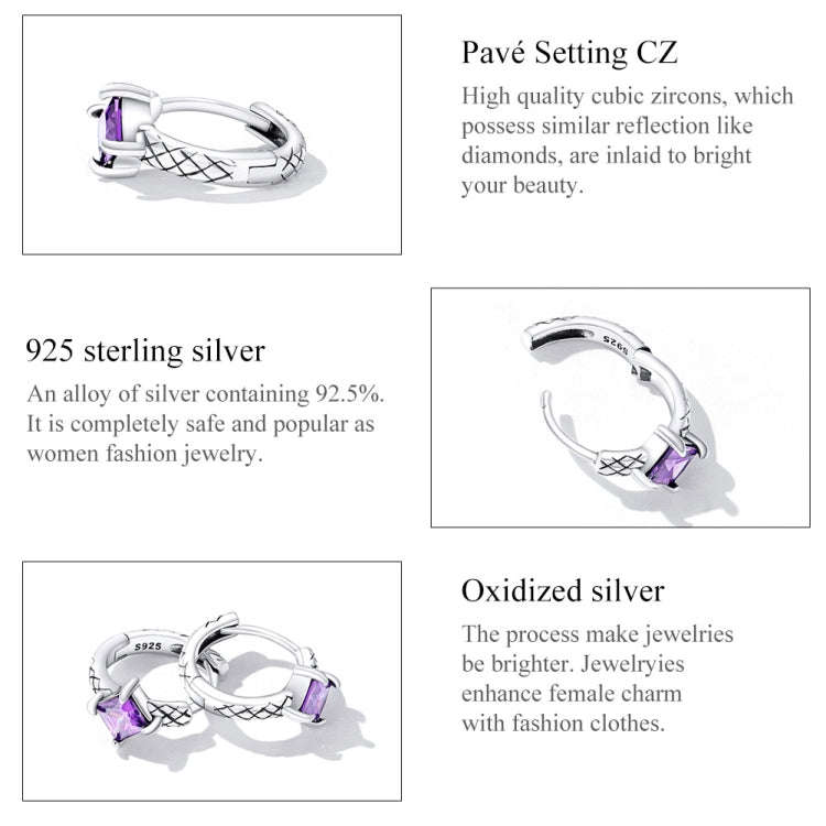 S925 Sterling Silver Purple Zircon Snake Pattern Ear Buckle Women Earrings