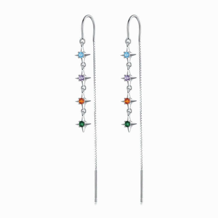S925 Sterling Silver Star Colored Zircon Ear Line Women Earrings