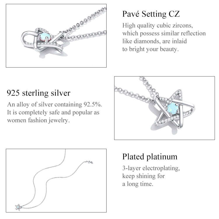 S925 Sterling Silver Opal Star Women Nacklace Jewelry