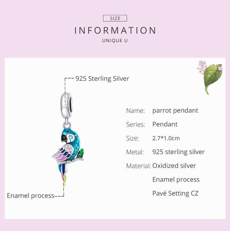 S925 Sterling Silver Parrot Pendant DIY Bracelet Necklace Accessories