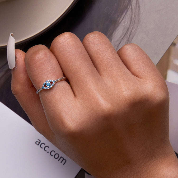 S925 Sterling Silver Turquoise  Eye Women Ring, Size:8