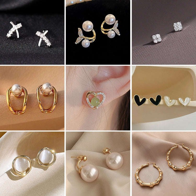 Temperament Ladies Light Luxury Pearl Double Layer Earrings Diamond Earrings, Specification:EH0997