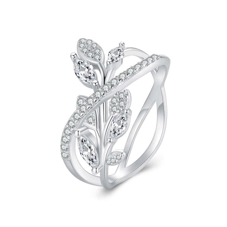 BSR453-7 S925 Sterling Silver  Zircon Luxury Leaf Ring