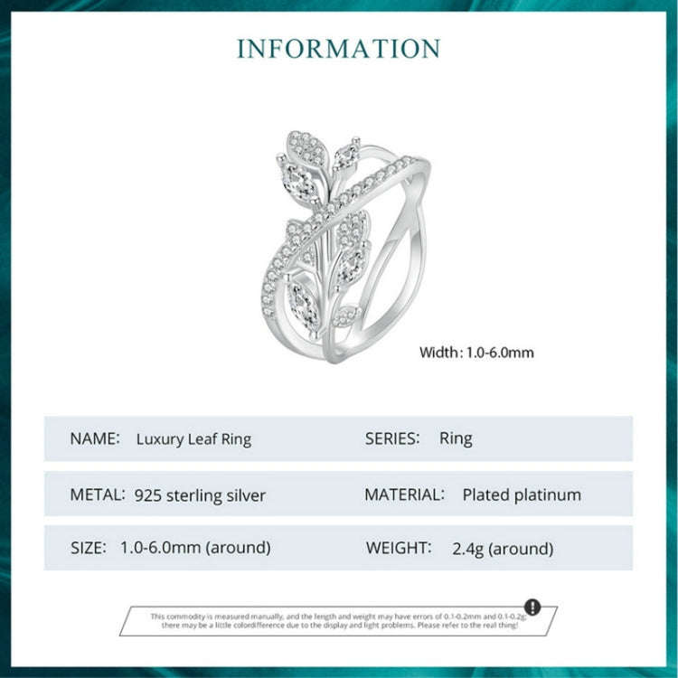 BSR453-7 S925 Sterling Silver  Zircon Luxury Leaf Ring