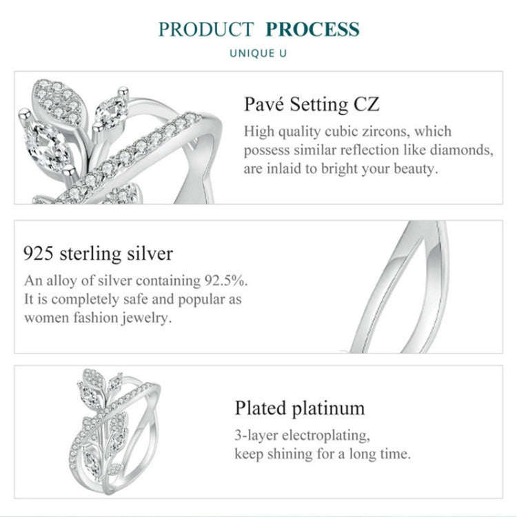 BSR453-7 S925 Sterling Silver  Zircon Luxury Leaf Ring