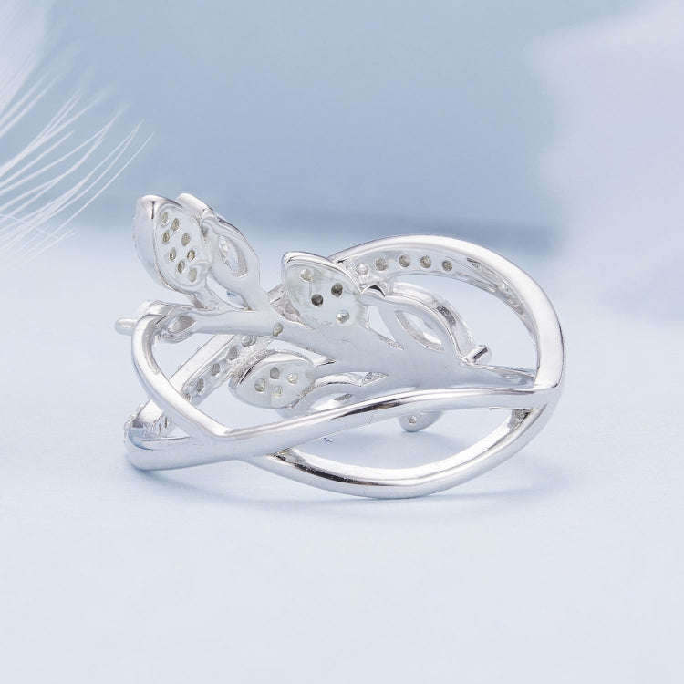 BSR453-7 S925 Sterling Silver  Zircon Luxury Leaf Ring
