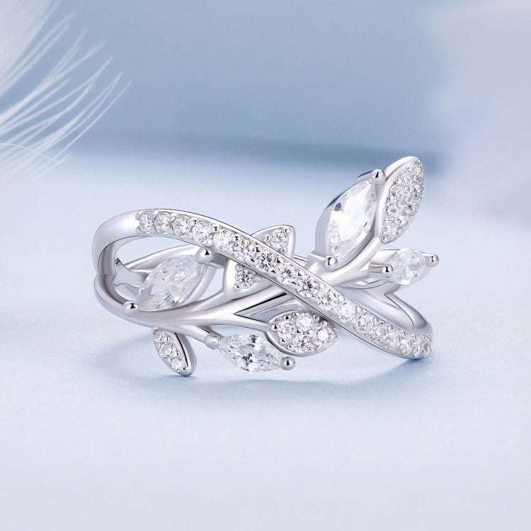 BSR453-8 S925 Sterling Silver  Zircon Luxury Leaf Ring