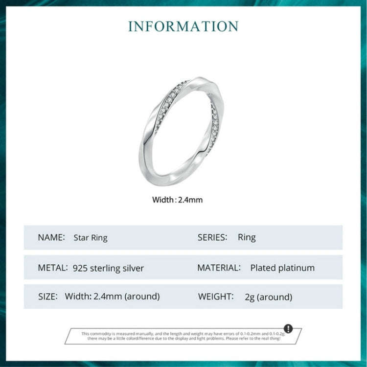 BSR457-8 S925 Sterling Silver  Zircon Mobius Ring Hand Decoration