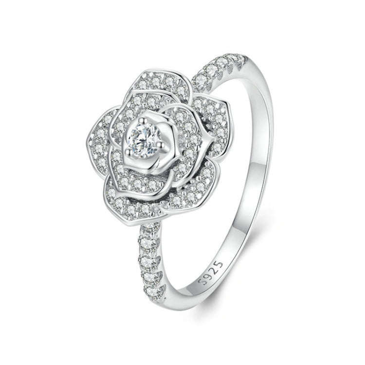 BSR449-6 S925 Sterling Silver  Zircon Rose Ring Hand Decoration
