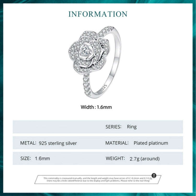 BSR449-6 S925 Sterling Silver  Zircon Rose Ring Hand Decoration