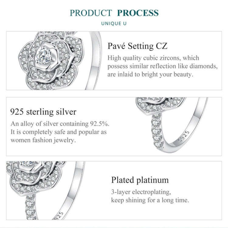 BSR449-6 S925 Sterling Silver  Zircon Rose Ring Hand Decoration