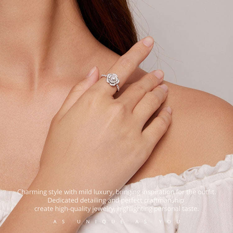 BSR449-6 S925 Sterling Silver  Zircon Rose Ring Hand Decoration