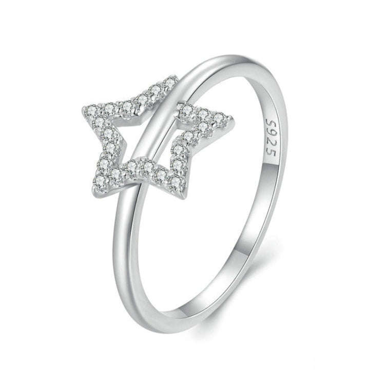 BSR450-7 S925 Sterling Silver  Hollow Star Ring Hand Decoration