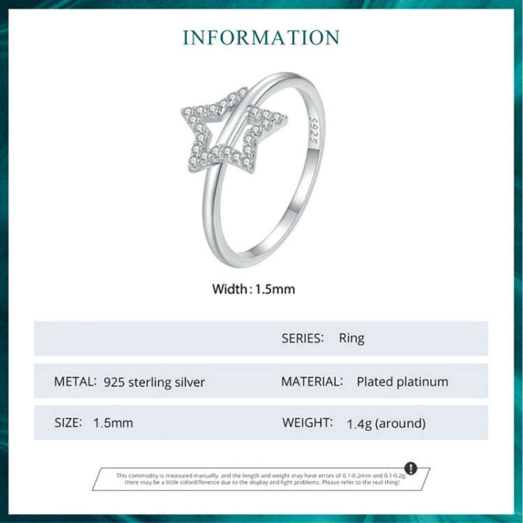 BSR450-7 S925 Sterling Silver  Hollow Star Ring Hand Decoration