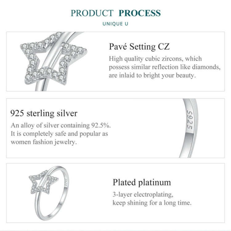BSR450-7 S925 Sterling Silver  Hollow Star Ring Hand Decoration