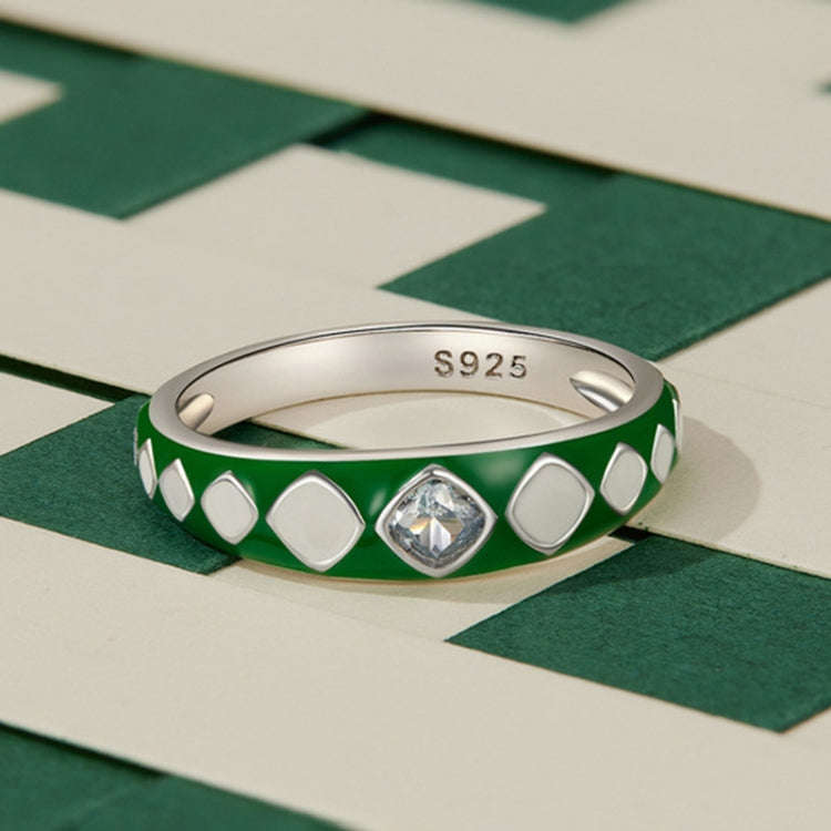 SCR942-7 S925 Sterling Silver Personalized White Green Diamond Texture Ring Hand Decoration