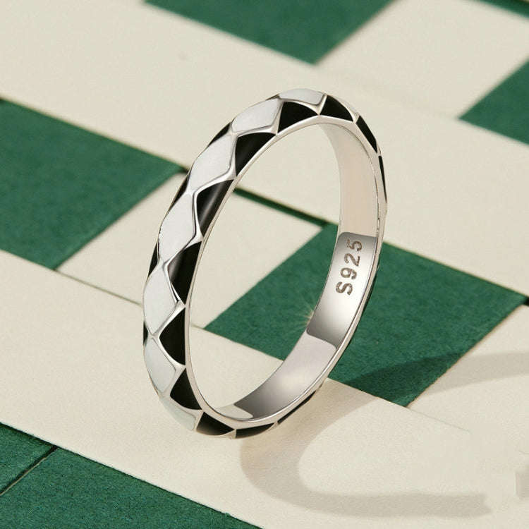 SCR943-8 S925 Sterling Silver Personalized Black White Diamond Texture Ring Hand Decoration