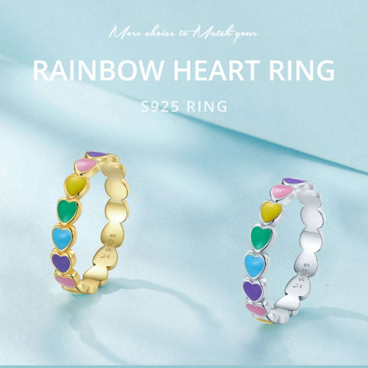 SCR444-7B S925 Sterling Silver Gold-plated Personalized Colorful Love Ring Hand Decoration