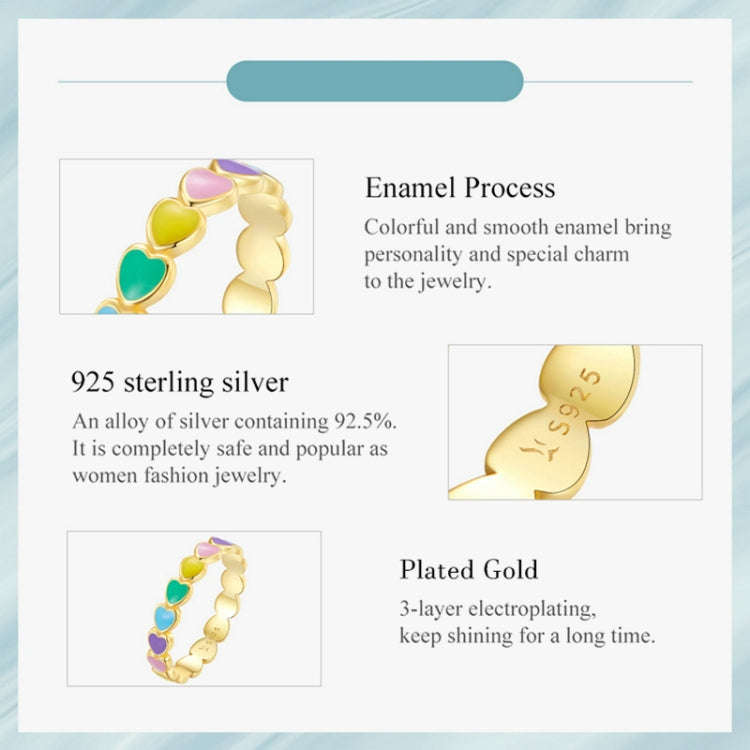SCR444-7B S925 Sterling Silver Gold-plated Personalized Colorful Love Ring Hand Decoration