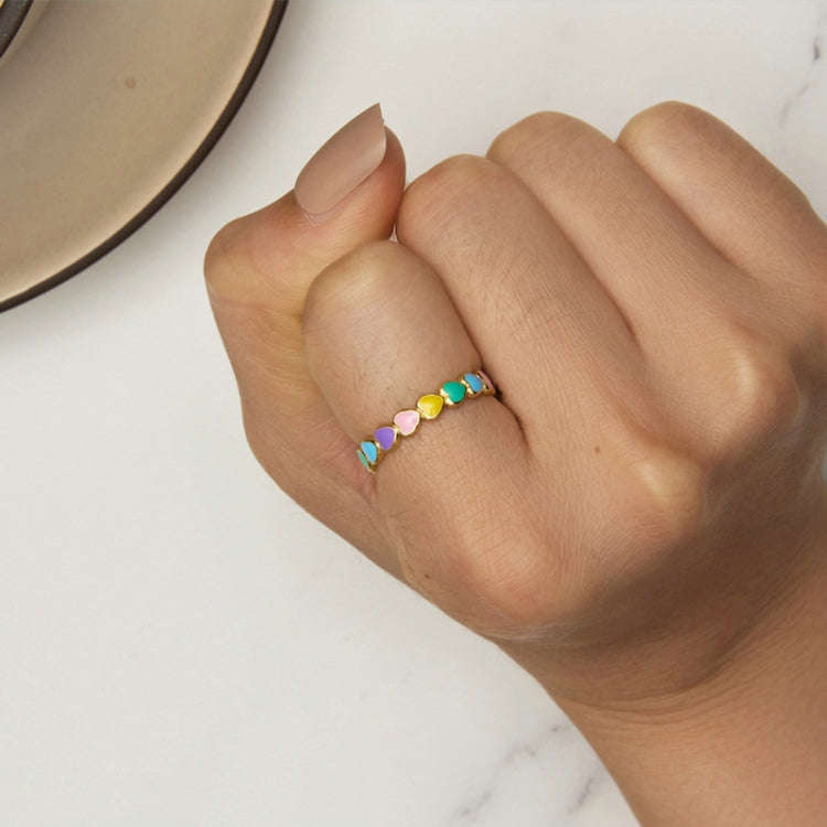 SCR444-7B S925 Sterling Silver Gold-plated Personalized Colorful Love Ring Hand Decoration