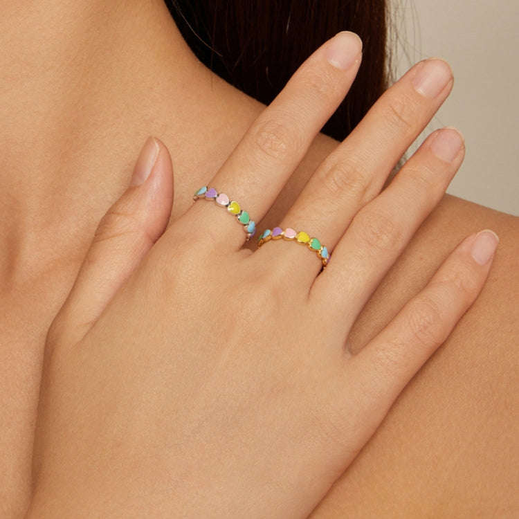 SCR444-7B S925 Sterling Silver Gold-plated Personalized Colorful Love Ring Hand Decoration