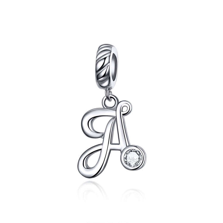 S925 Sterling Silver 26 English Letter Pendant DIY Bracelet Necklace Accessories, Style:A