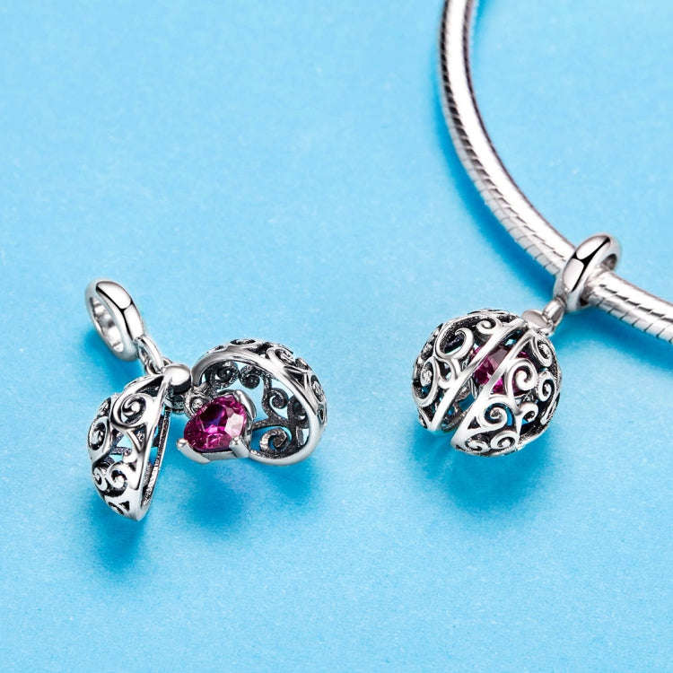 S925 Sterling Silver Pendant Round Pendant with Secret Fruit Pattern Opened with Heart-shaped Zir...