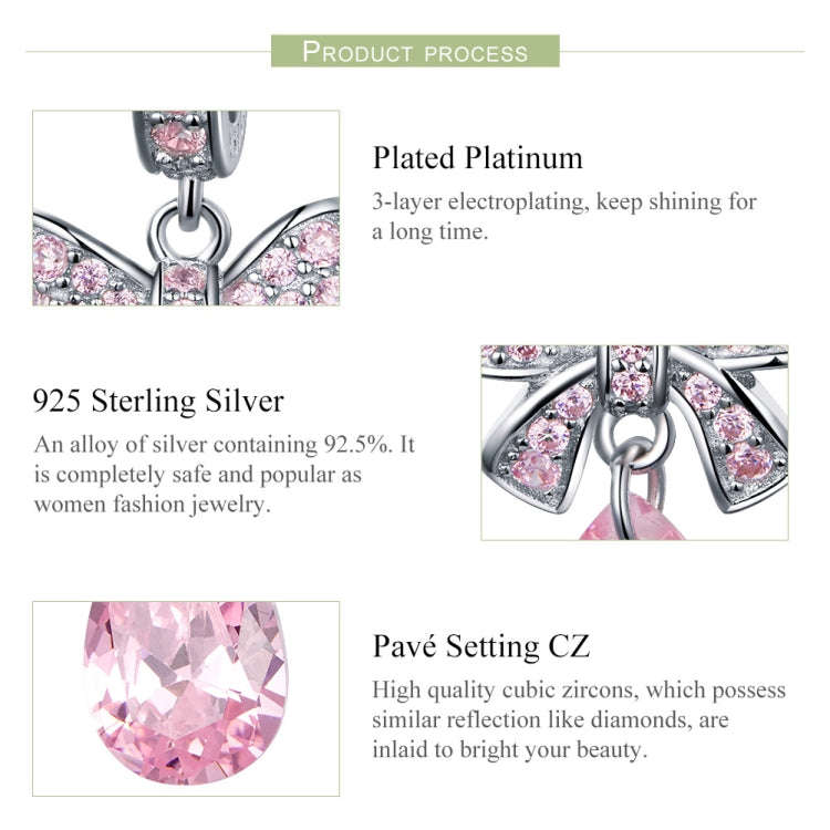 S925 Sterling Silver Bow DIY String Beads Pink Zircon Pendant Accessories