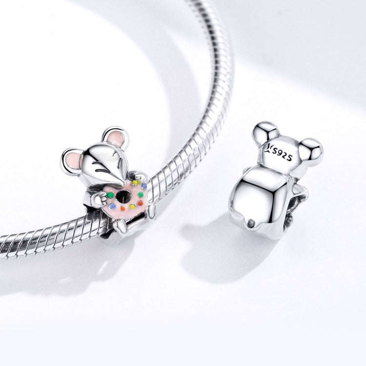 Pure Silver Beaded Mouse S925 Loose Beads DIY Bracelet Accessories