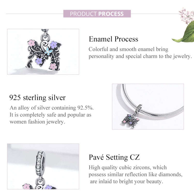 S925 Sterling Silver Letter M Pendent DIY Bracelet Necklace Accessories