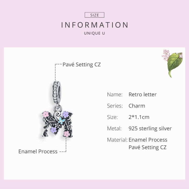 S925 Sterling Silver Letter M Pendent DIY Bracelet Necklace Accessories