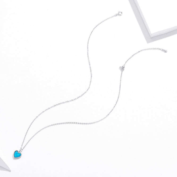 S925 Sterling Silver Deep Blue Heart Women Nacklace Jewelry