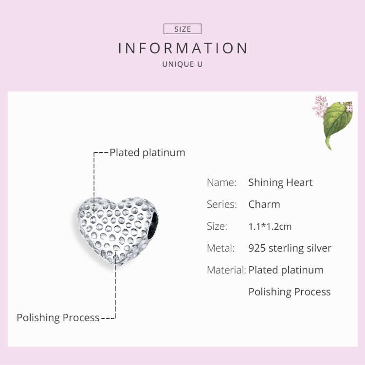 S925 Sterling Silver Shining Heart Beads DIY Bracelet Necklace Accessories
