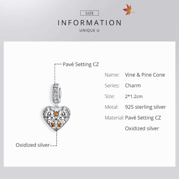 S925 Sterling Silver Vine Pine Cone Heart Shaped Squirrel Pendant DIY Bracelet Necklace Accessories