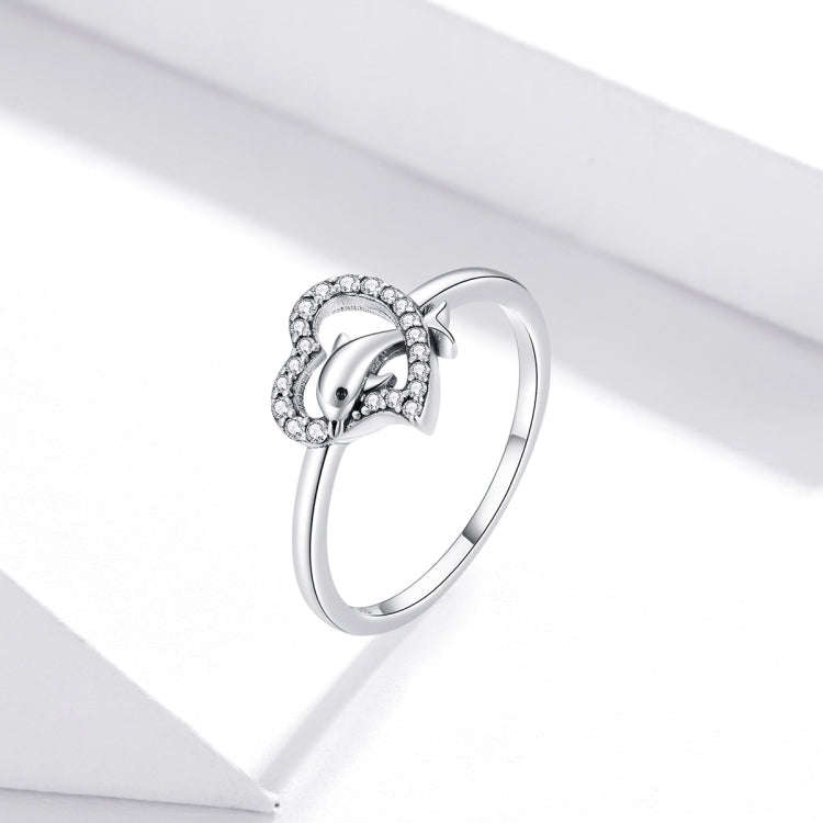S925 Sterling Silver Dolphin Genie Women Open Ring Jewelry, Size:6