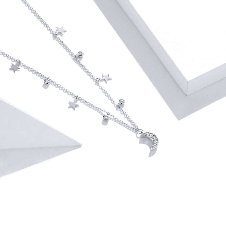 S925 Sterling Silver Dream Star Moon Zircon Women Nacklace Jewelry