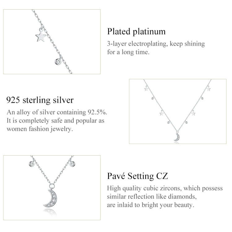 S925 Sterling Silver Dream Star Moon Zircon Women Nacklace Jewelry