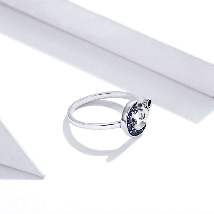 S925 Sterling Silver Moon Cat Women Open Ring