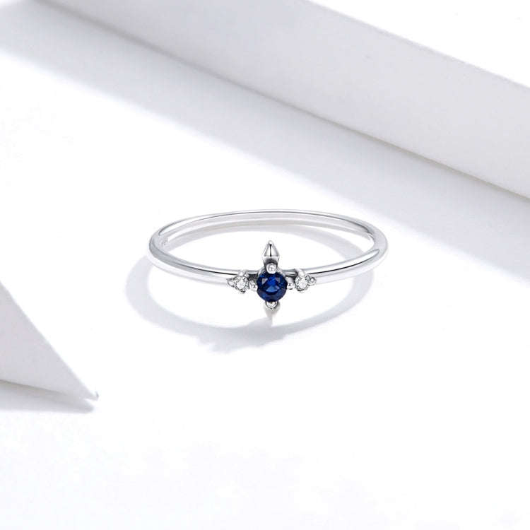 S925 Sterling Silver Simple Cross Women Zircon Ring, Size:6