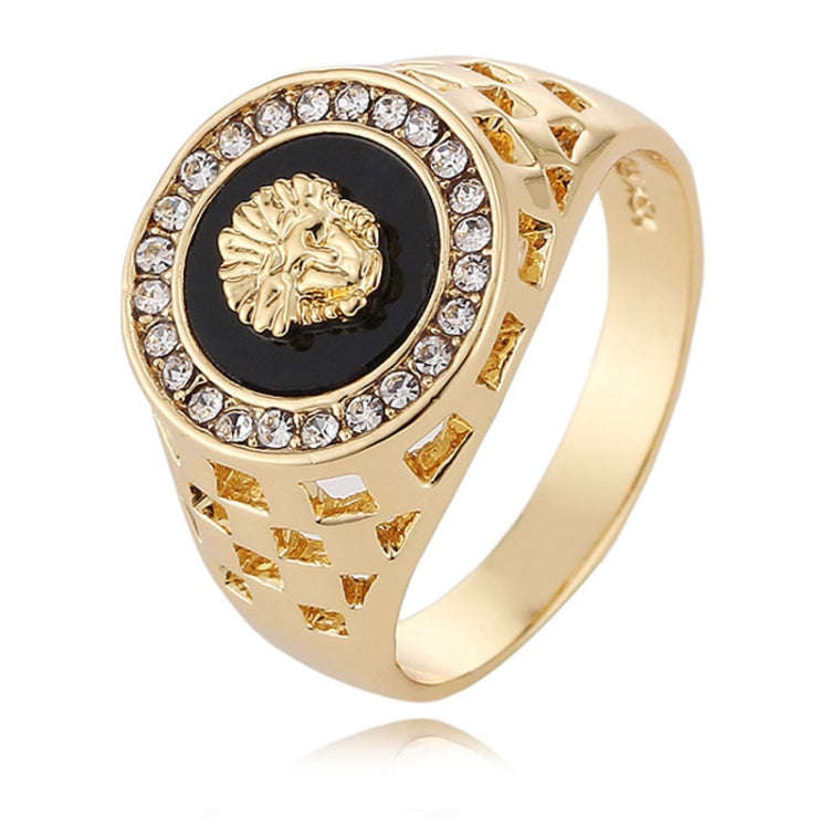 Hip Hop 18K Gold Plated Lion Head Rhinestone Ring for Men, US Size: 10, Inner Diameter: 20mm, Per...