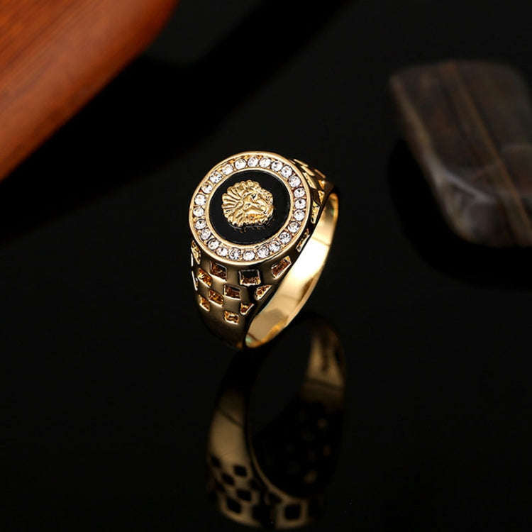 Hip Hop 18K Gold Plated Lion Head Rhinestone Ring for Men, US Size: 10, Inner Diameter: 20mm, Per...